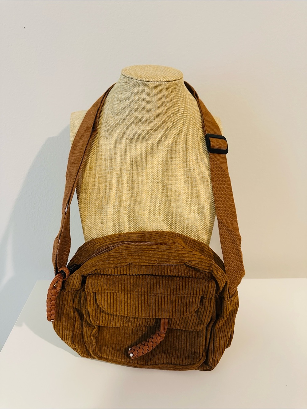 Corduroy Crossbody Bag in Brown - Women’s Everyday Shoulder Bag